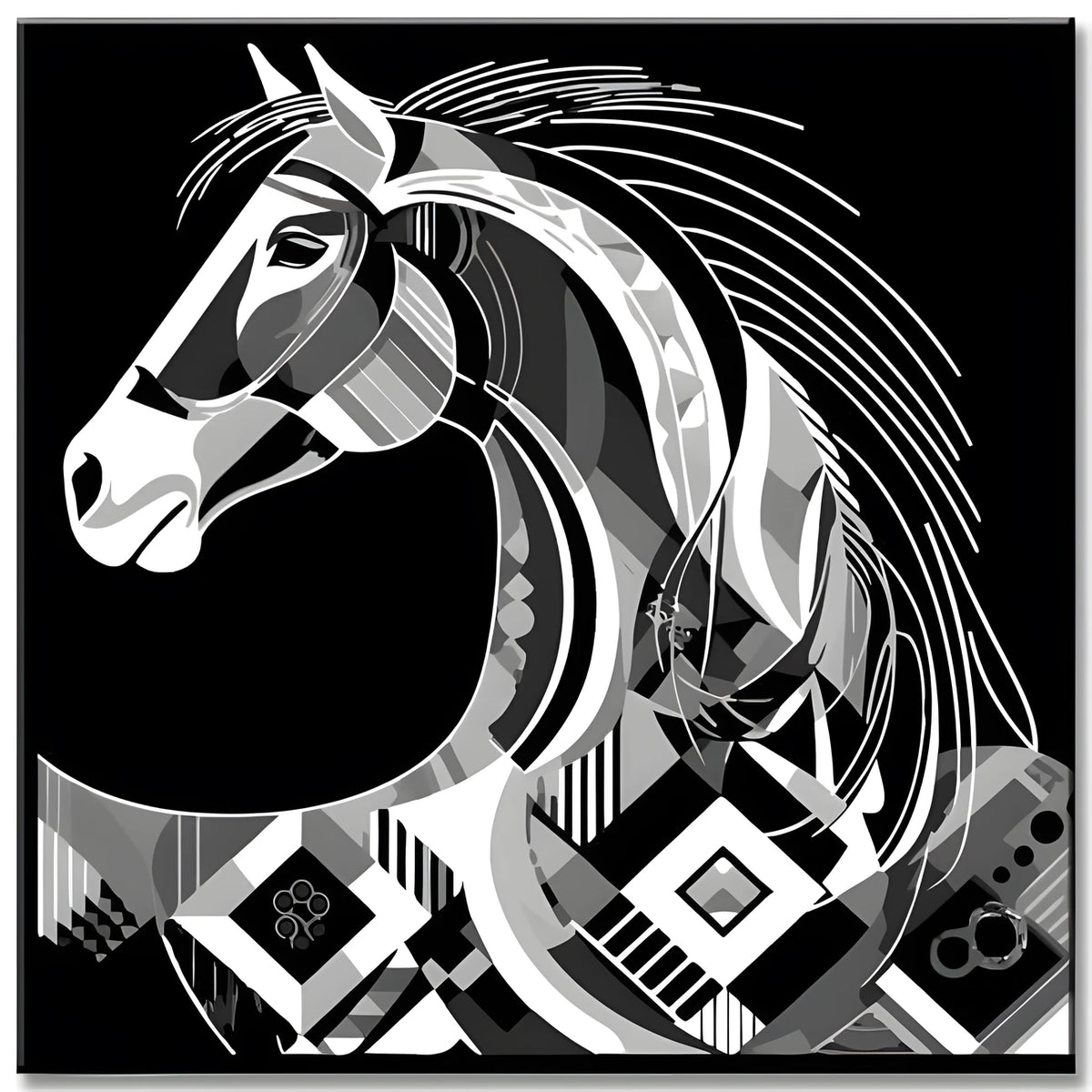 Elegante Schwarz-Weiß-Grafik - Malen nach Zahlen Pferd