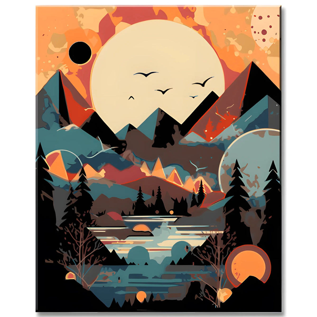 Malen nach Zahlen Landschaftsposter Berge und Mond