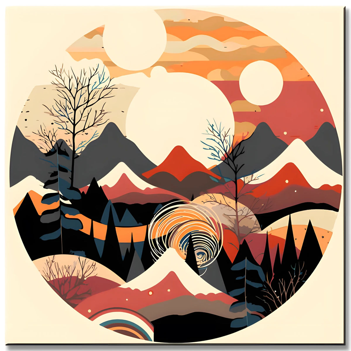 Malen nach Zahlen - Minimalistisches Landschaftsposter mit Bergszene