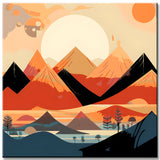 Malen nach Zahlen - Minimalistisches Landschaftsposter mit Berge und Sonne