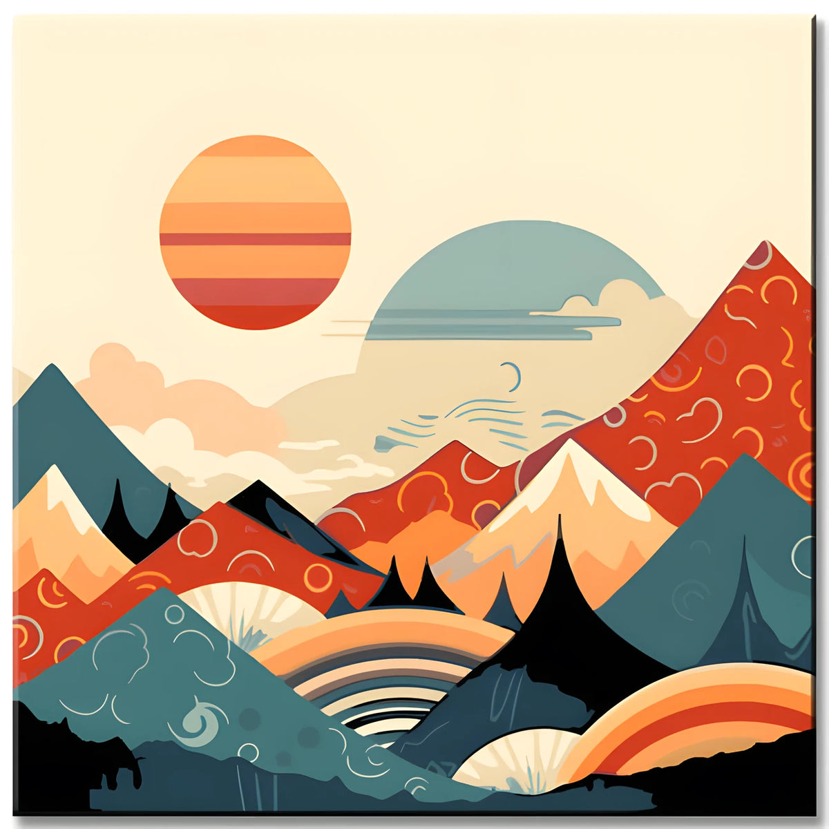 Malen nach Zahlen Poster mit Bergen und einem Sonnenuntergang