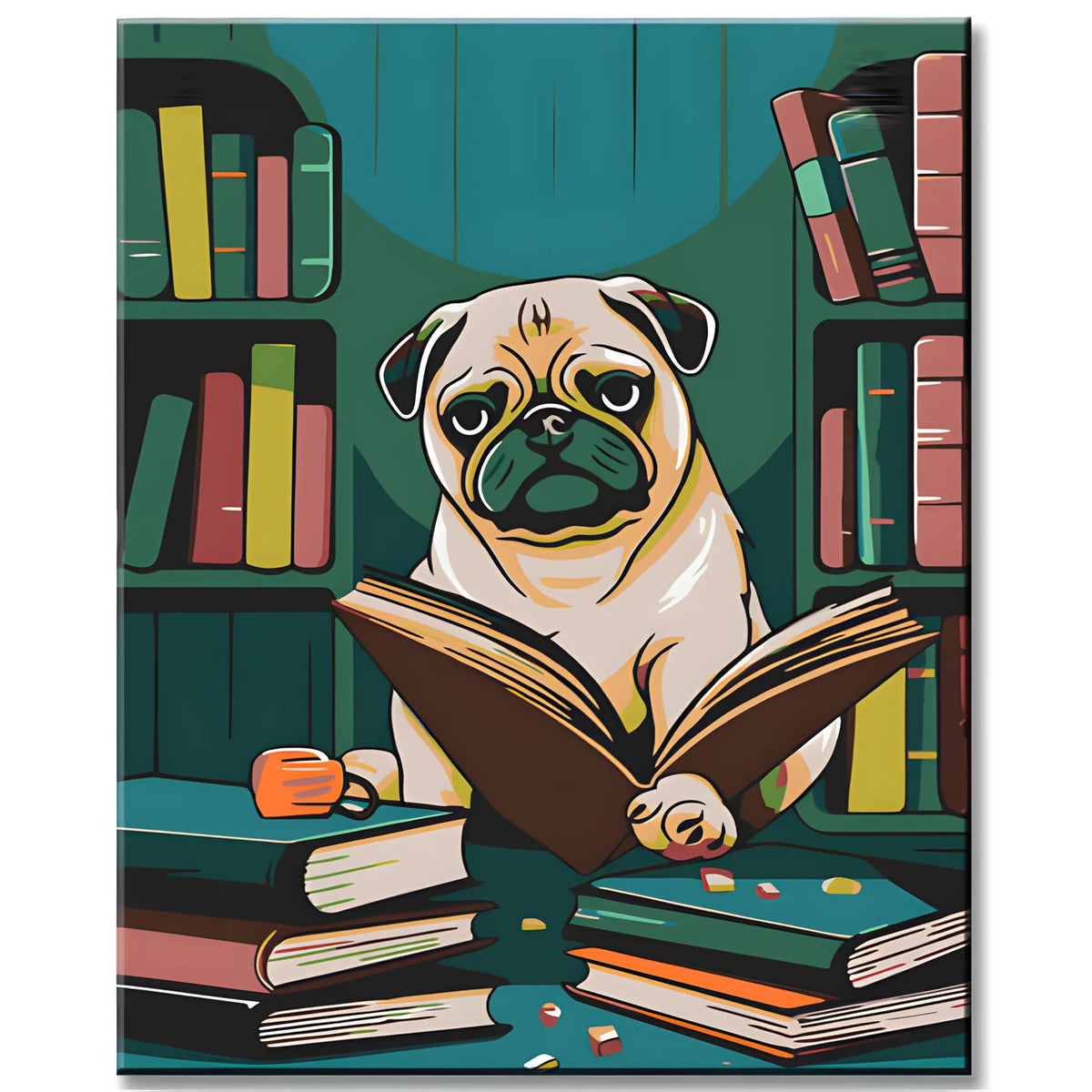 Mops beim Studieren - Malen nach Zahlen