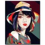 Malen nach Zahlen Kunst Asiatische Dame im Memphis Stil