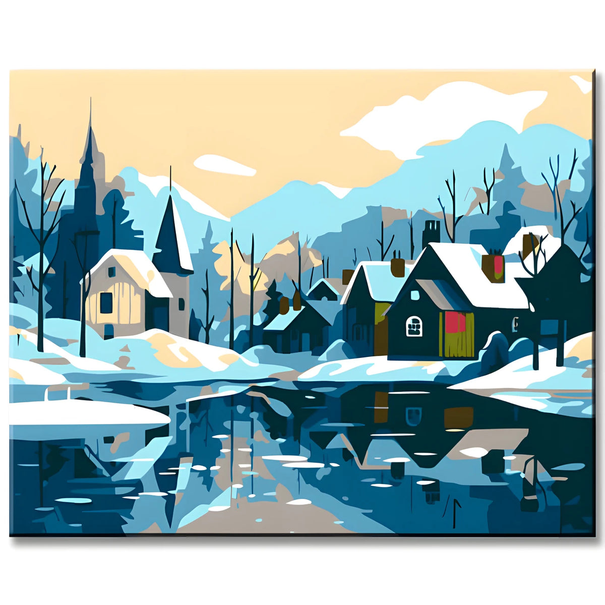 Malen nach Zahlen: Winterdorf am Fluss