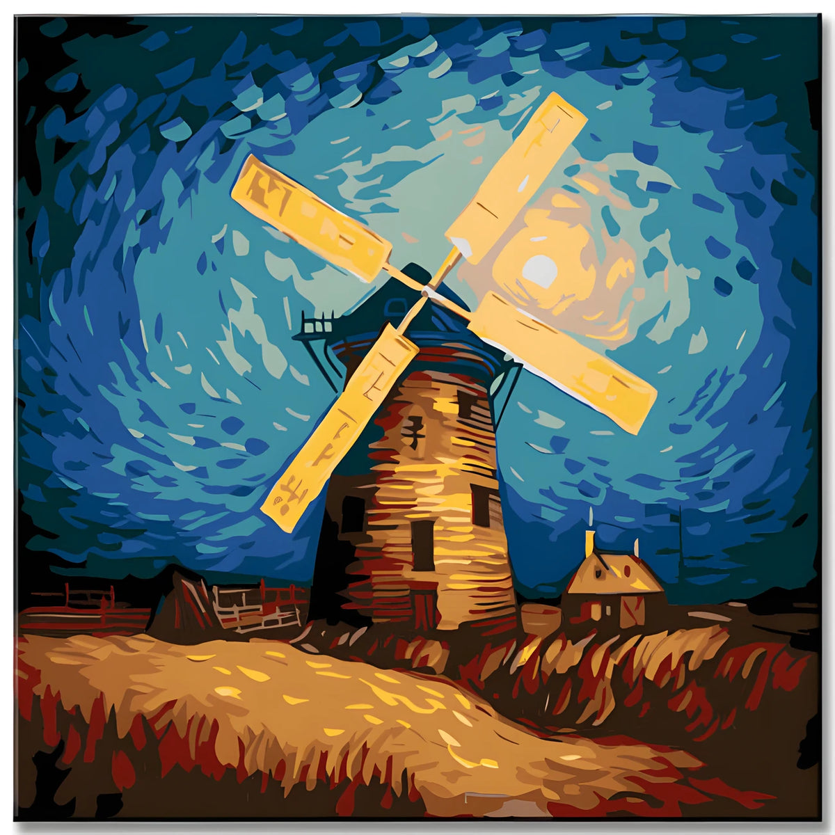 Van Gogh Inspirierte Blühende Windmühle - Malen nach Zahlen