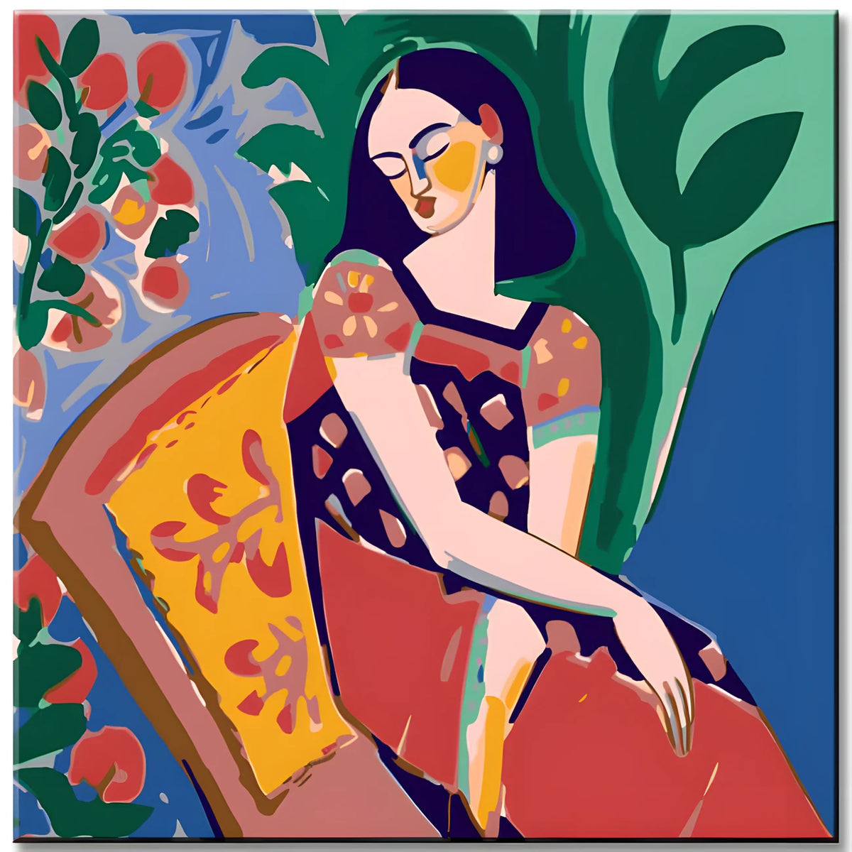 Frau mit Blumen - Malen nach Zahlen im Matisse Stil
