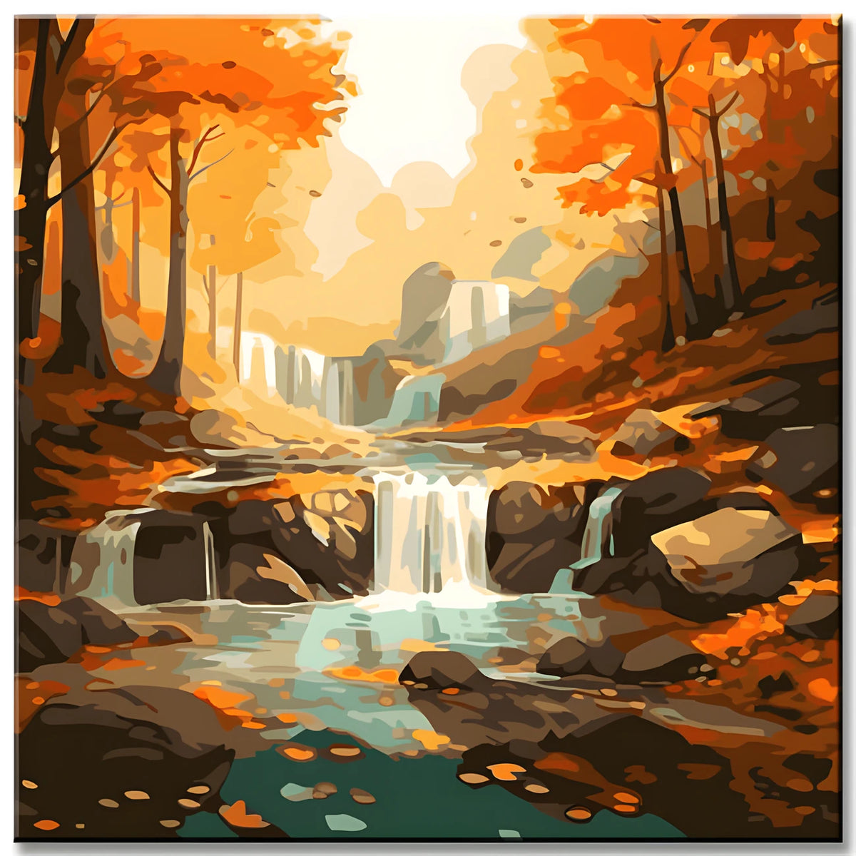 Wasserfälle Herbststimmung Malen nach Zahlen