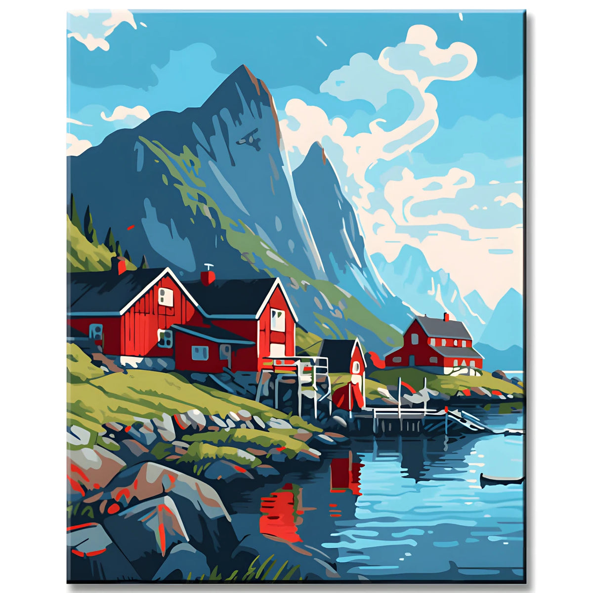 Norwegen Dorf Landschaft Malen nach Zahlen