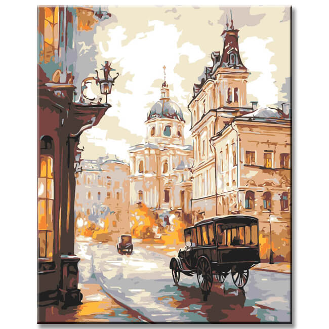 Malen nach Zahlen Pferdekutsche im Regen Russlands