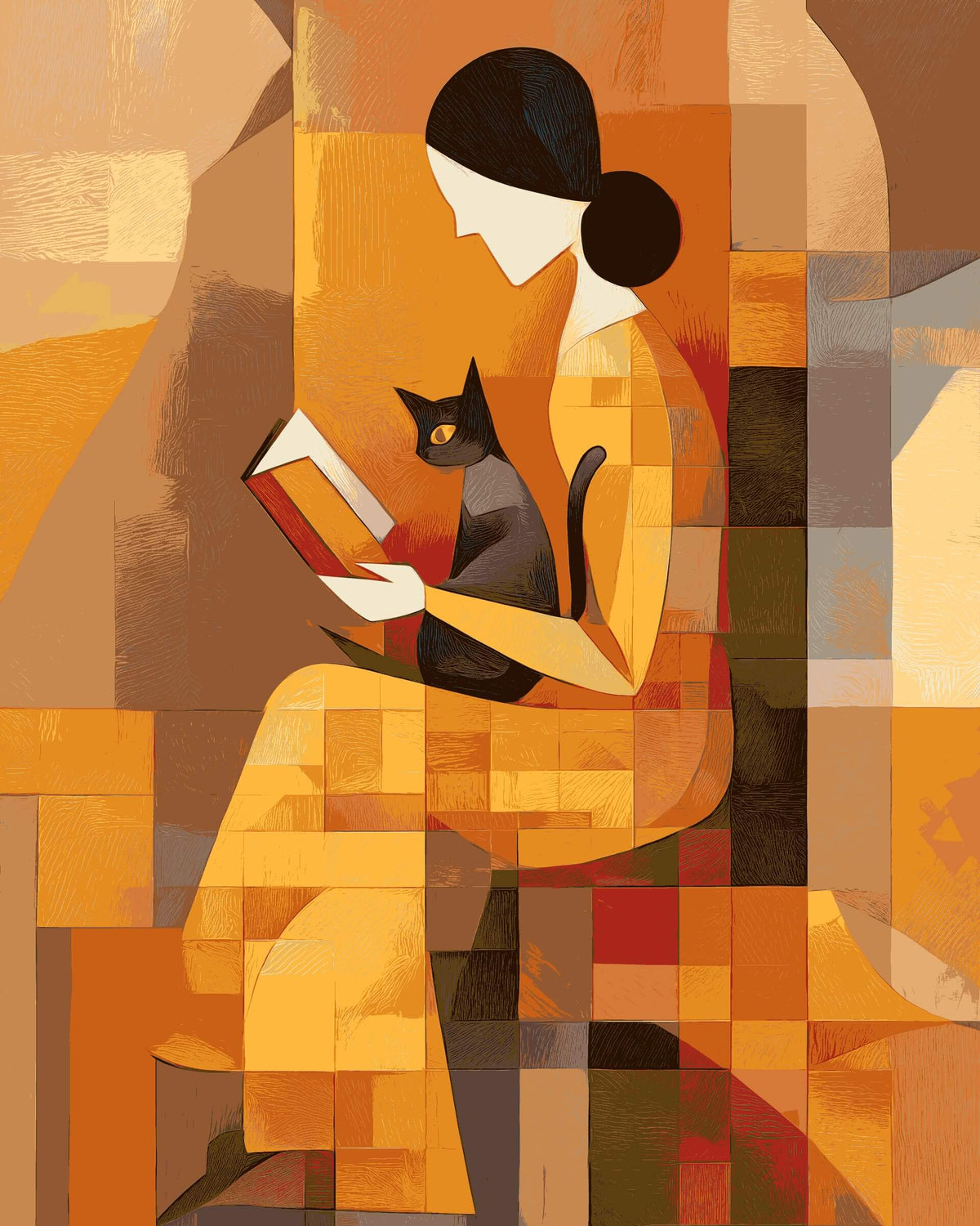 Malen nach Zahlen Bilder Frau mit Katze abstrakt