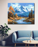 Malen nach Zahlen Landschaft Bergbach vor Gebirge