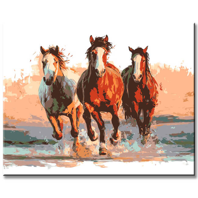 Malen nach Zahlen Tiere Pferdeherde im galopp