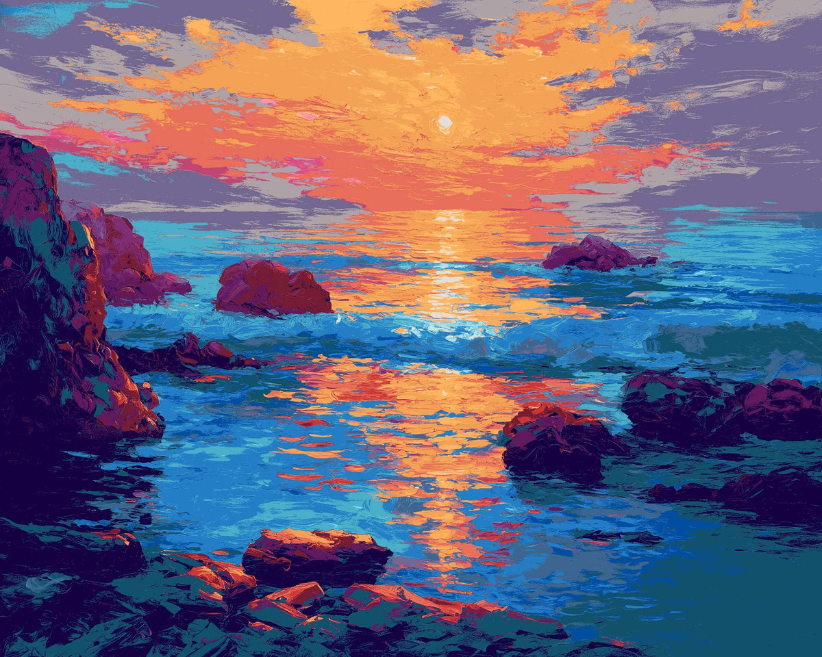 Malen nach Zahlen Bilder Sonnenuntergang am Meer