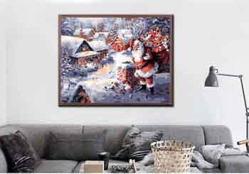 Malen nach Zahlen weihnachten weihnachtsMann mit geschenken auf dem dach