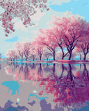 Malen nach Zahlen Bilder Rosa Bäume Spiegelung