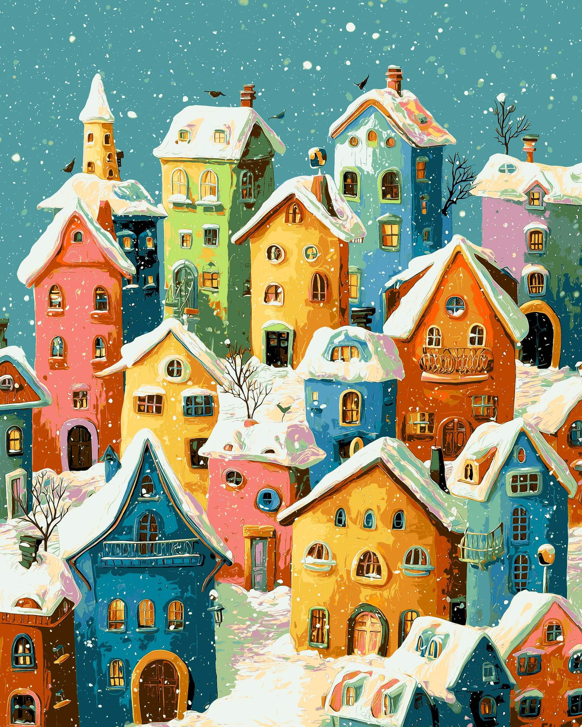 Malen nach Zahlen Moderne Kunst Häuser im Winter