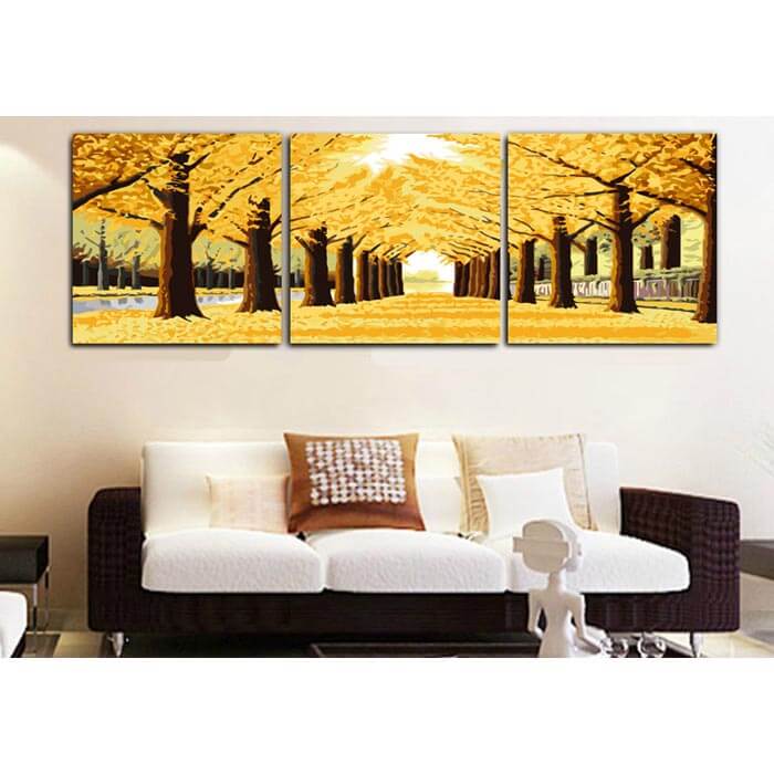 Malen nach Zahlen herbstallee Triptychon