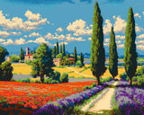 Malen nach Zahlen für Erwachsene Pinien und Lavendelfeld