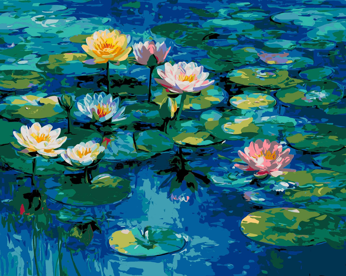 Malen nach Zahlen für Erwachsene Seerosen abstrakt