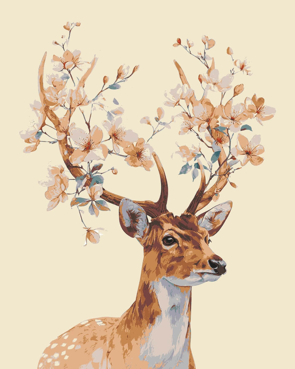 Malen nach Zahlen für Erwachsene Tiere Elch mit Blüten