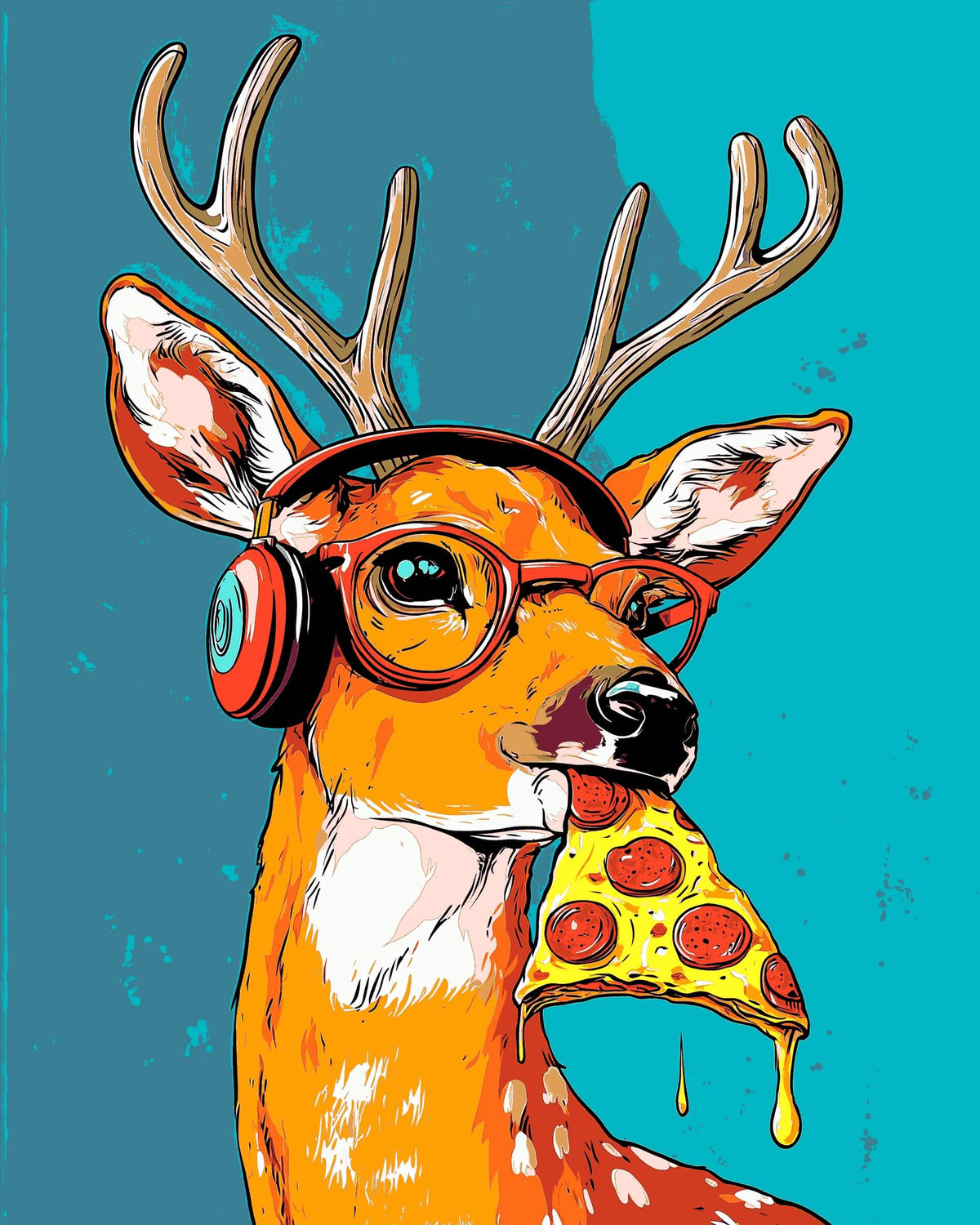 Malen nach Zahlen Elch mit Pizza