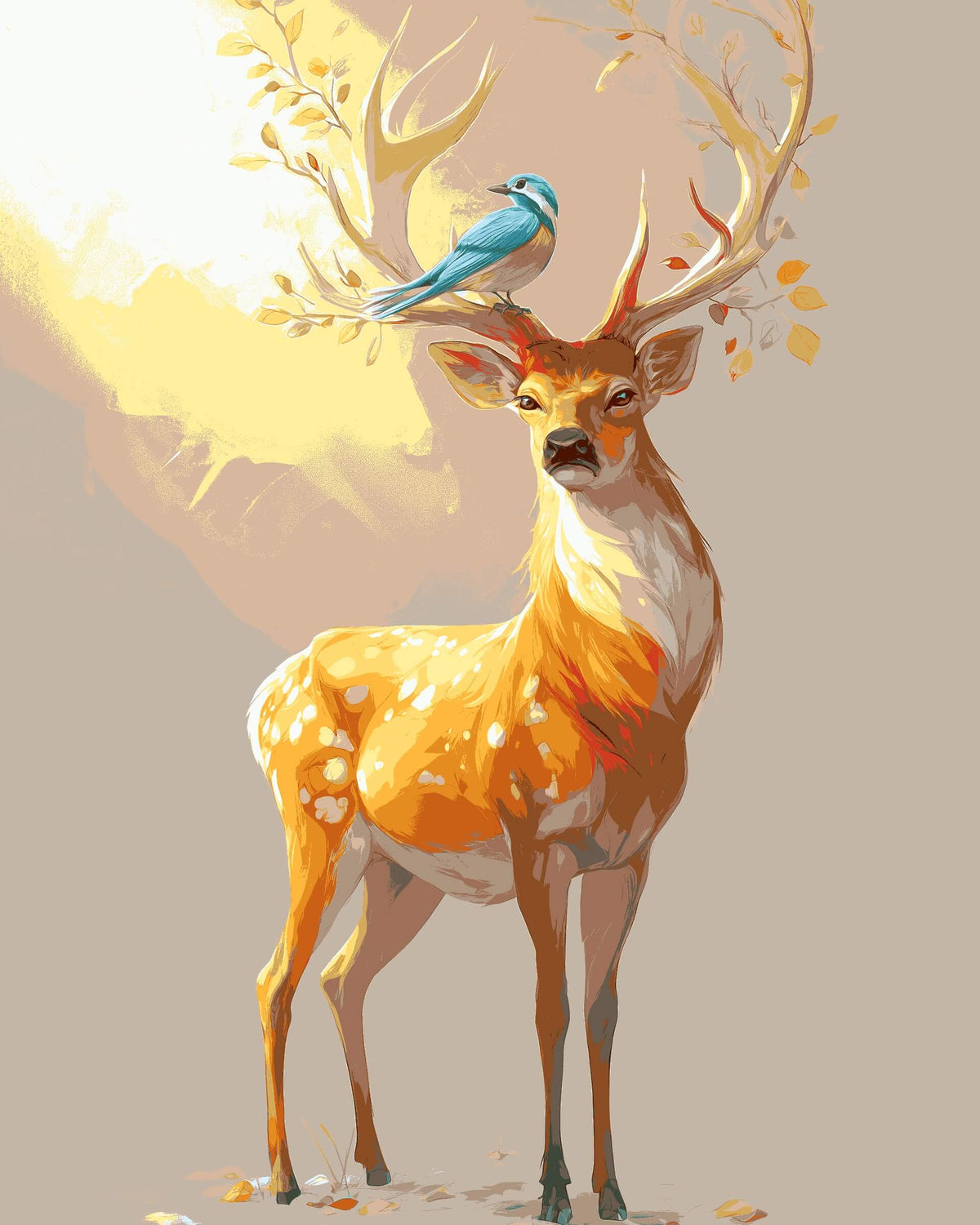 Malen nach Zahlen für Erwachsene Tiere Reh und Vögel