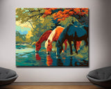 Malen nach Zahlen Bilder Pferde am Bach