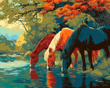 Malen nach Zahlen Bilder Pferde am Bach