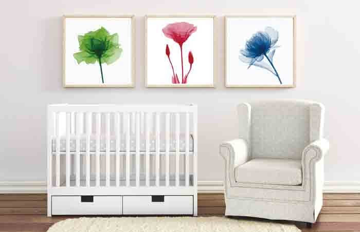 Malen nach Zahlen blaue Blume 3 Triptychon