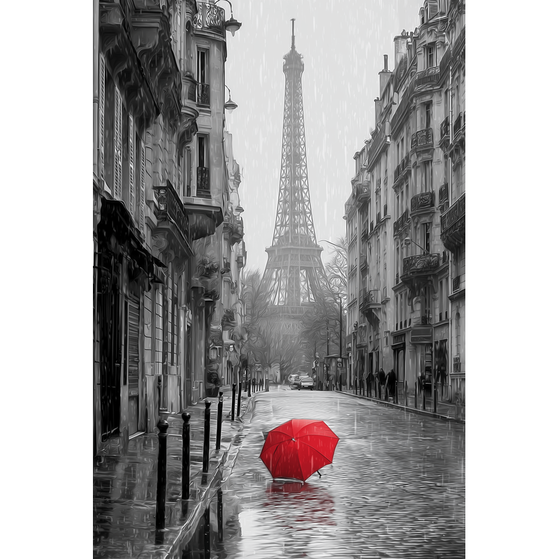 Malen nach Zahlen Paris roter Regenschirm