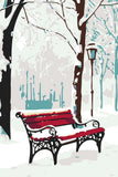 Malen nach Zahlen winter rote parkbank