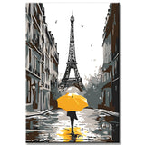 Malen nach Zahlen Paris Eiffelturm Regenschirm
