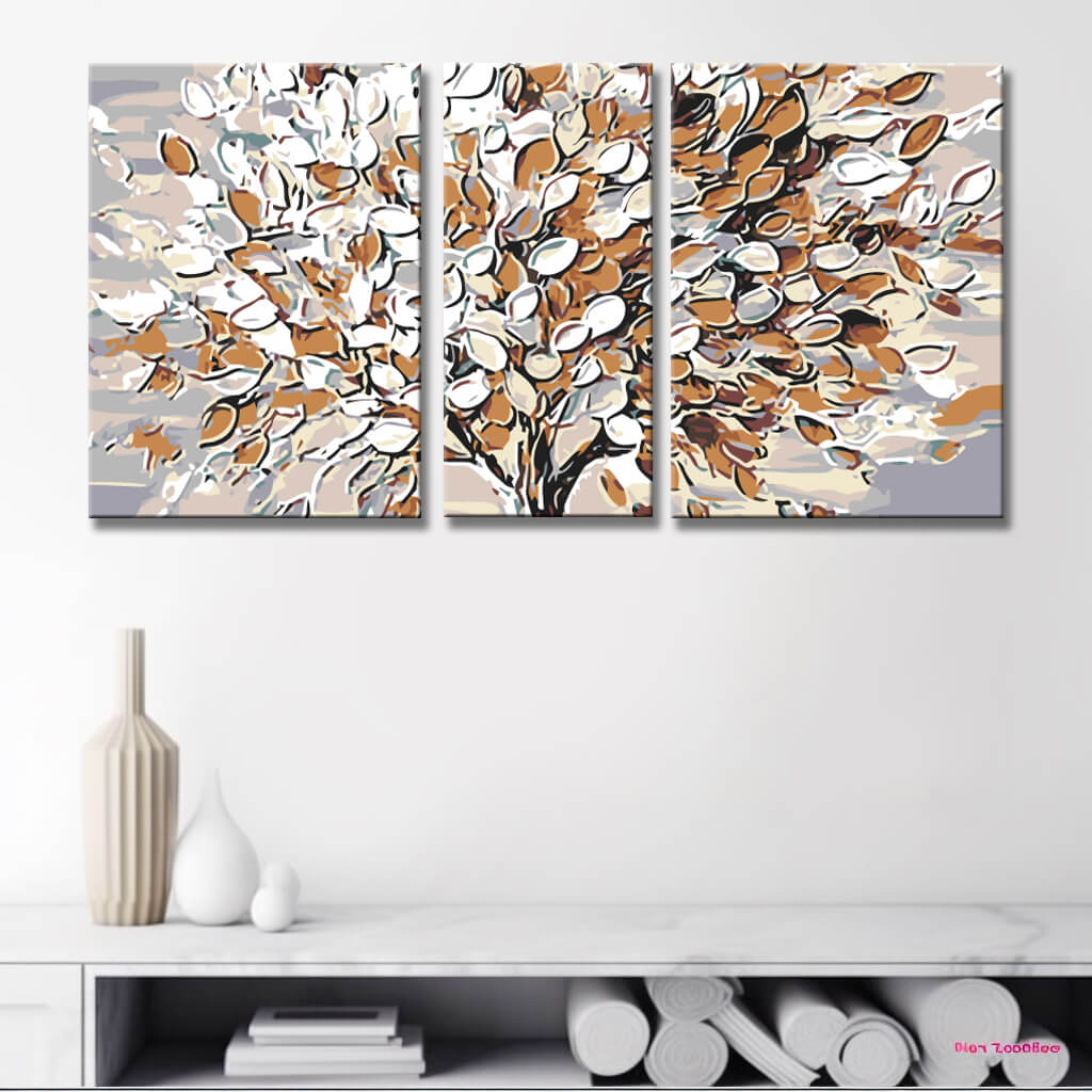 Malen nach Zahlen weißer Baum - 3-teilig (Triptychon)