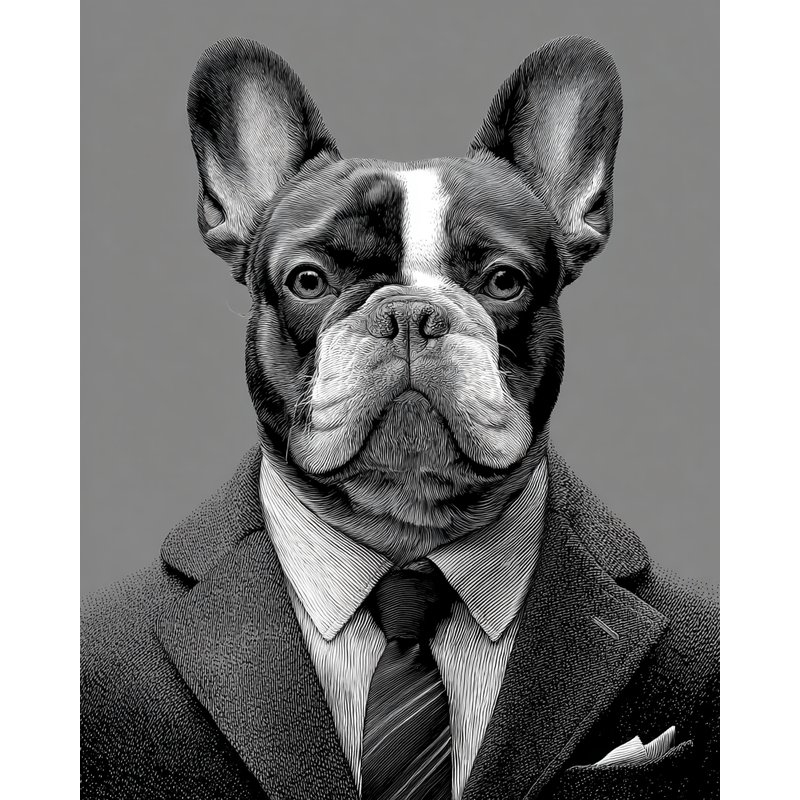 Malen nach Zahlen Hund Business schwarz weiss