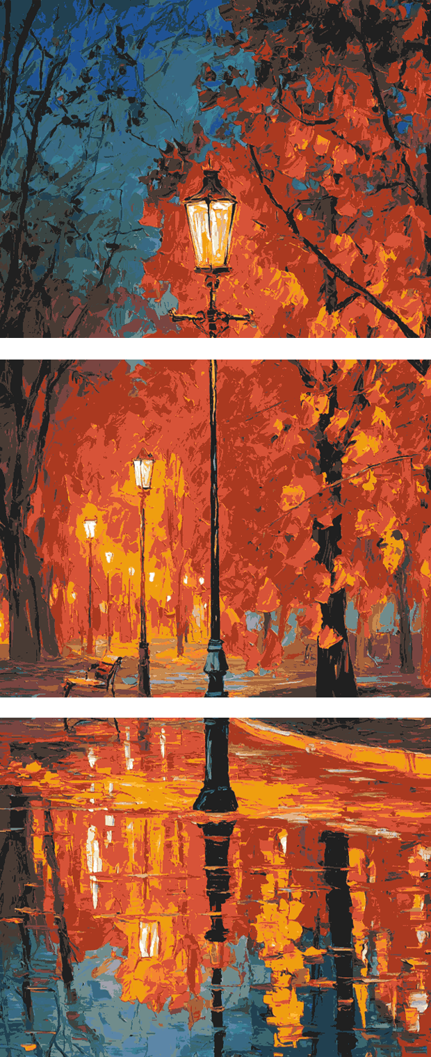 Malen nach Zahlen Herbst Abend - 3-teilig (Triptychon)-SS-547-3-teilig