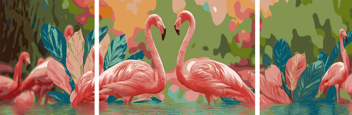 Malen nach Zahlen Flamingo Familie - 3-teilig (Triptychon)
