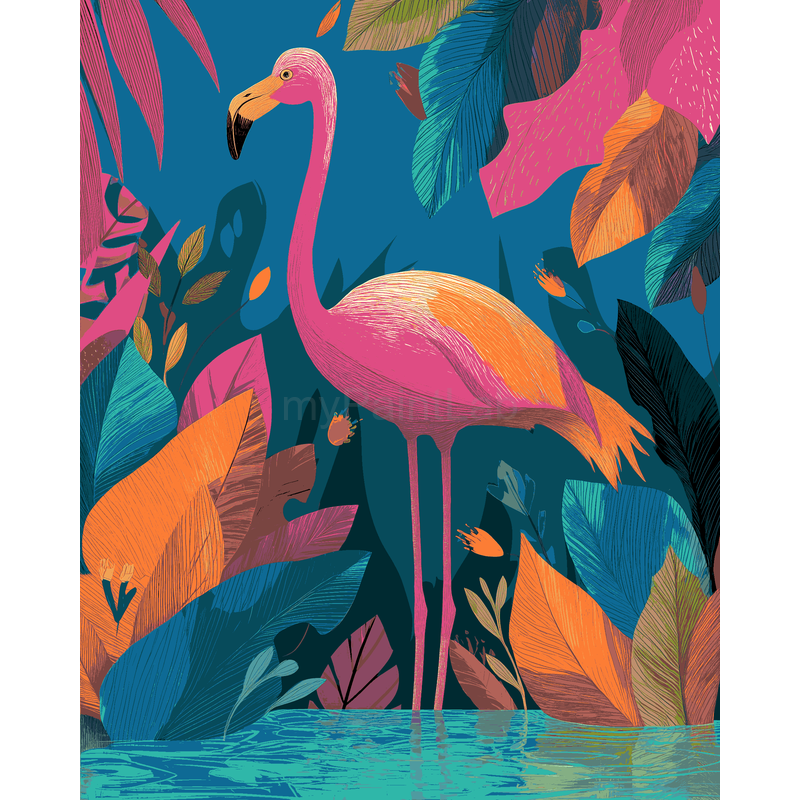 Malen nach Zahlen Flamingo Wald