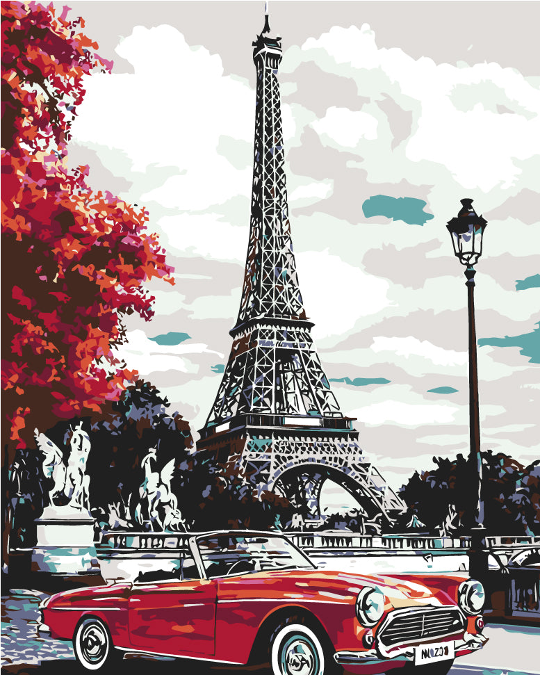 Malen nach Zahlen Paris Eiffeltum Cabrio