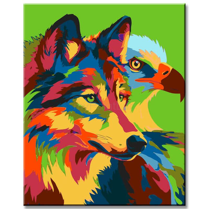 Malen nach Zahlen Wolf und Falke
