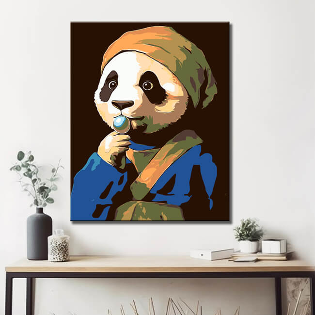Malen nach Zahlen Panda madchen mit perle