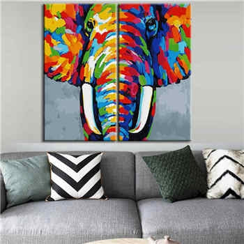 Malen nach Zahlen Großer Elefant Portrait Moderne TierKunst - 2-teilig (Duo)
