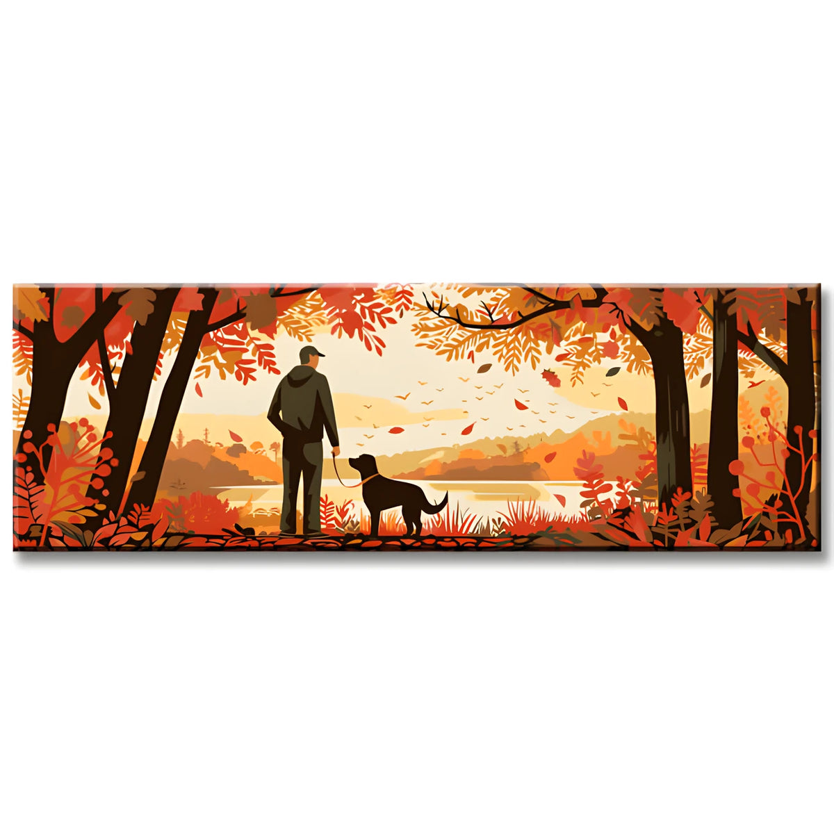 Malen nach Zahlen Panorama Mann mit Hund im Herbst