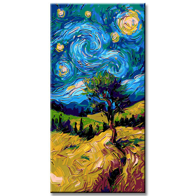 Malen nach Zahlen Panorama Kirche mit Sonne mit Tiffany Stil