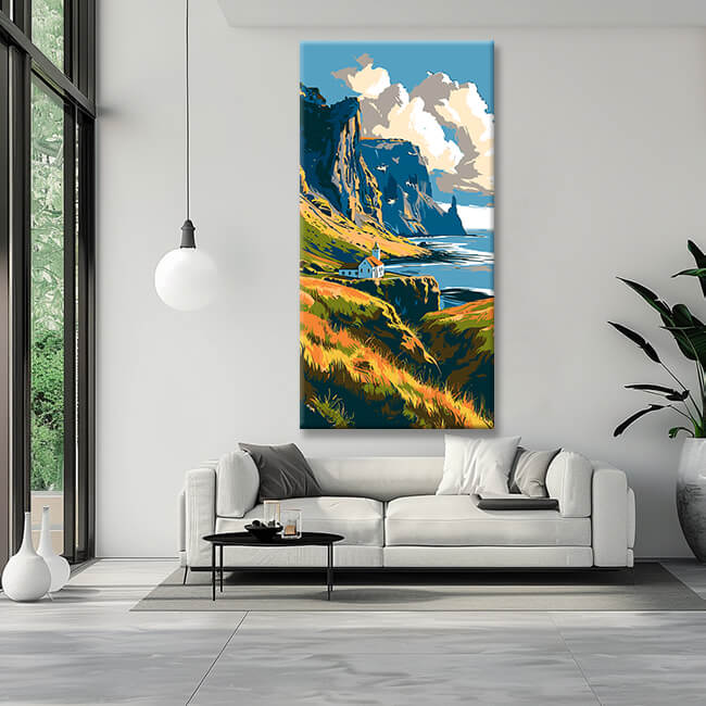 Malen nach Zahlen Panorama Küste mit Berge I
