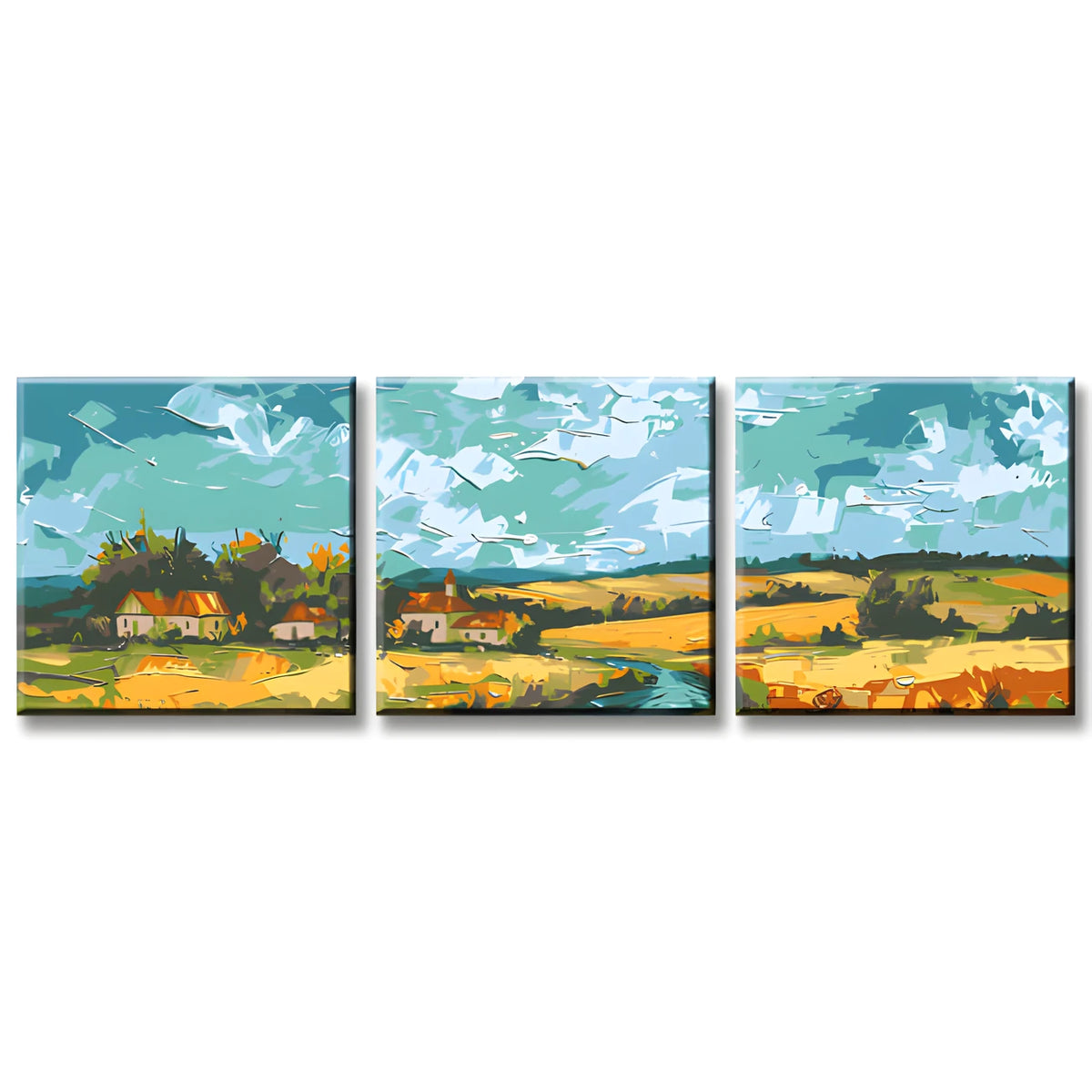 Malen nach Zahlen Triptychon Weizenfeld Landschaft 3-teilig