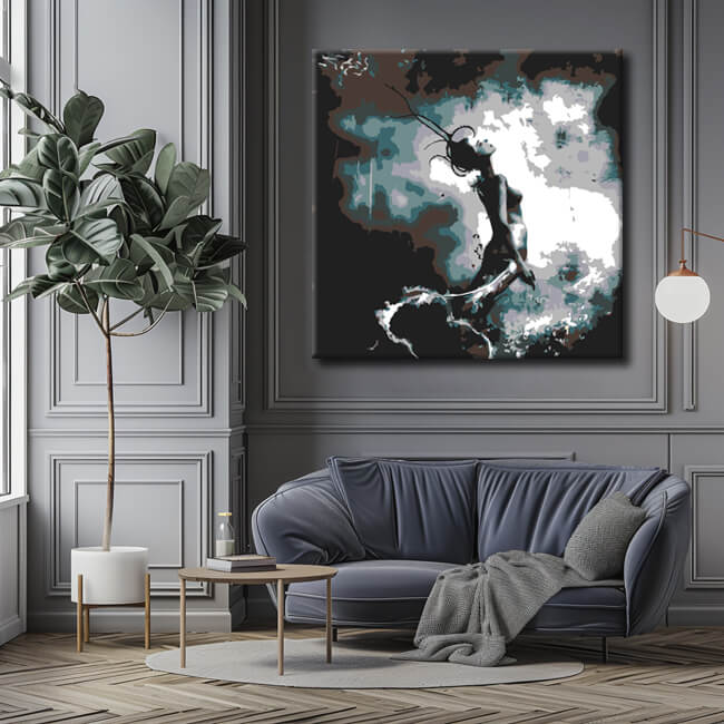 Malen nach Zahlen Meerjungfrau in schwarzweiss I