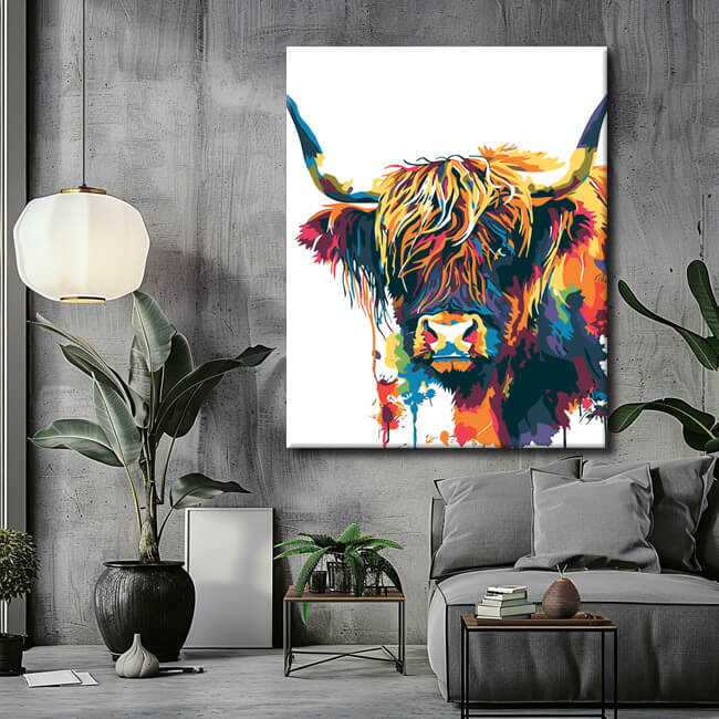 Paint by Numbers highland cow rainbow art